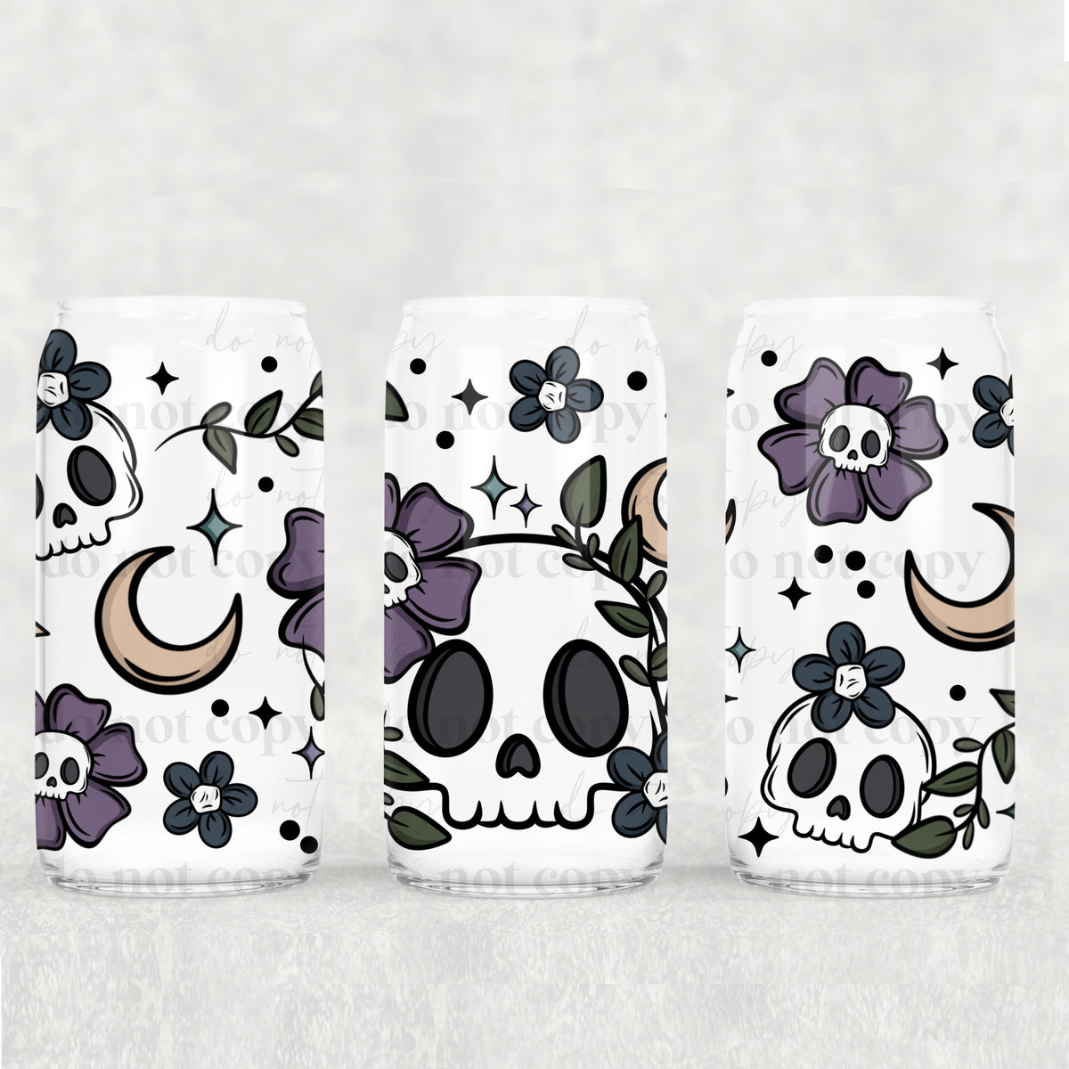 skull with purple flowers 2819 (CSC) UV DTF WRAP