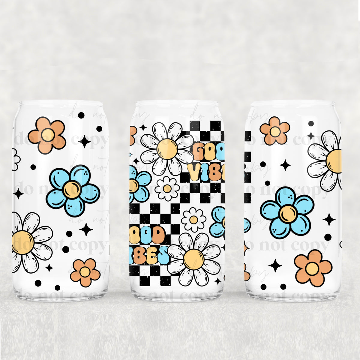 good vibes orange blue and white flowers 2821 (CSC) UV DTF WRAP