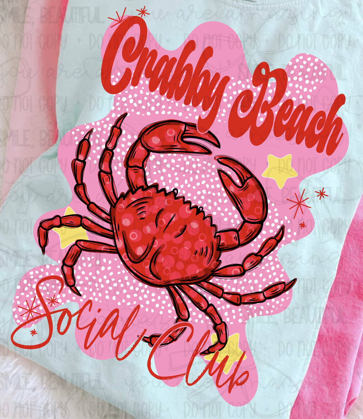 Crabby Beach Social Club (pink background) (Carter & Co) DTF Transfer