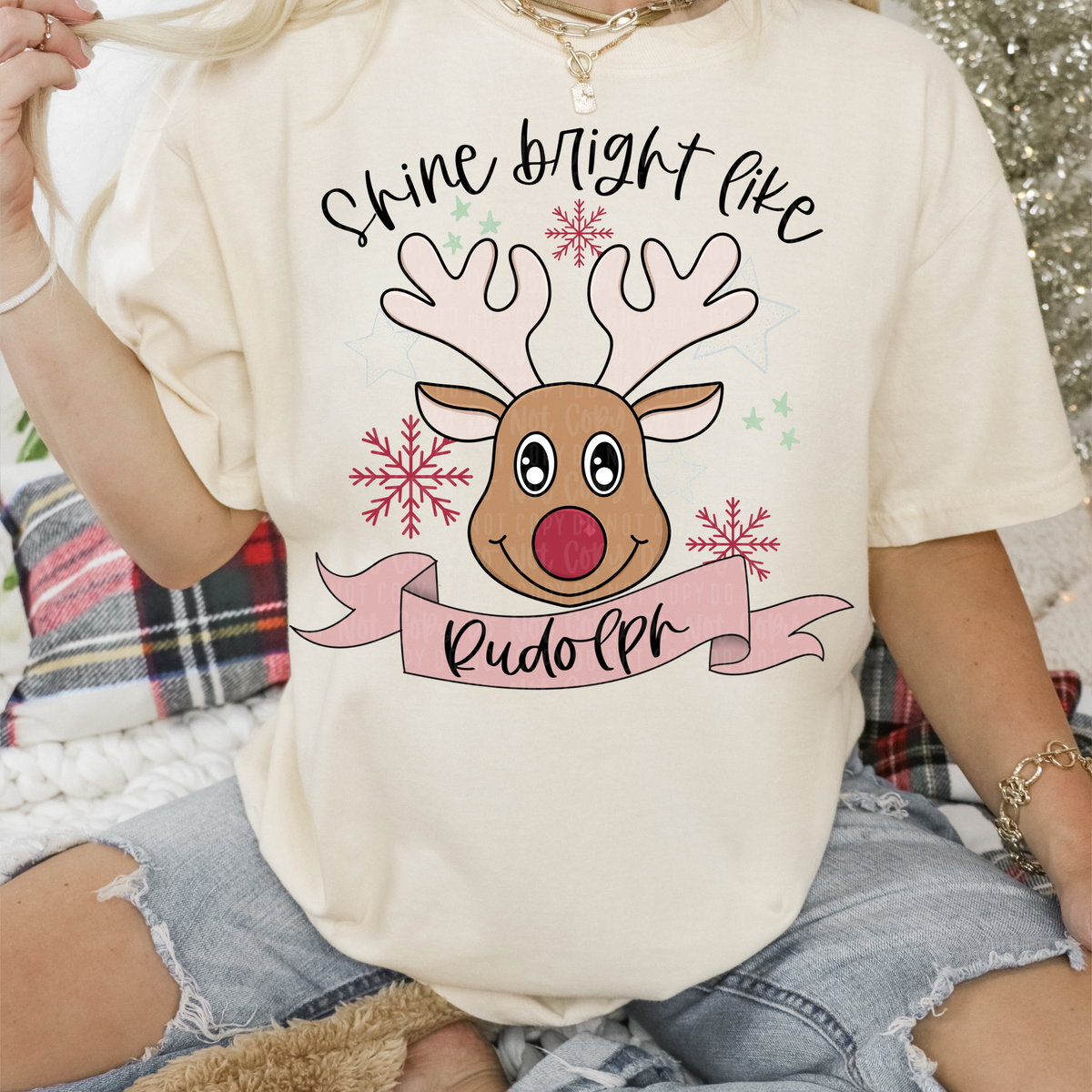 Sine bright like a reindeer (with red nose reindeer) 11484 DTF TRANSFER