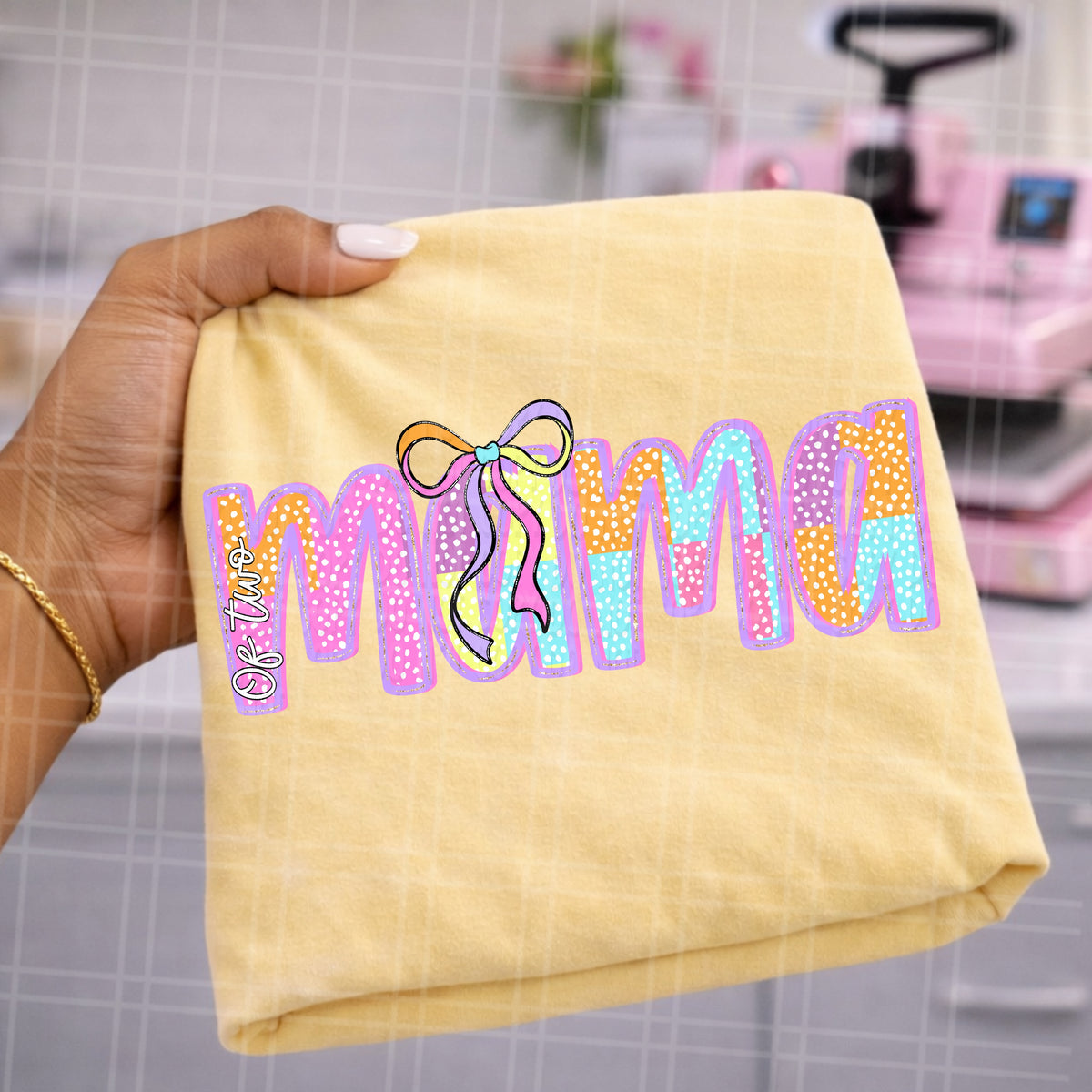 Mama of two multicolored bow (Virgo) DTF Transfer