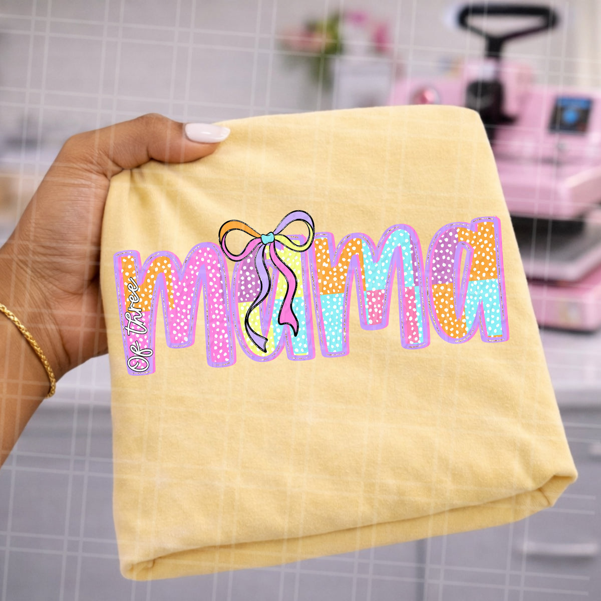 Mama of three multicolored bow (Virgo) DTF Transfer