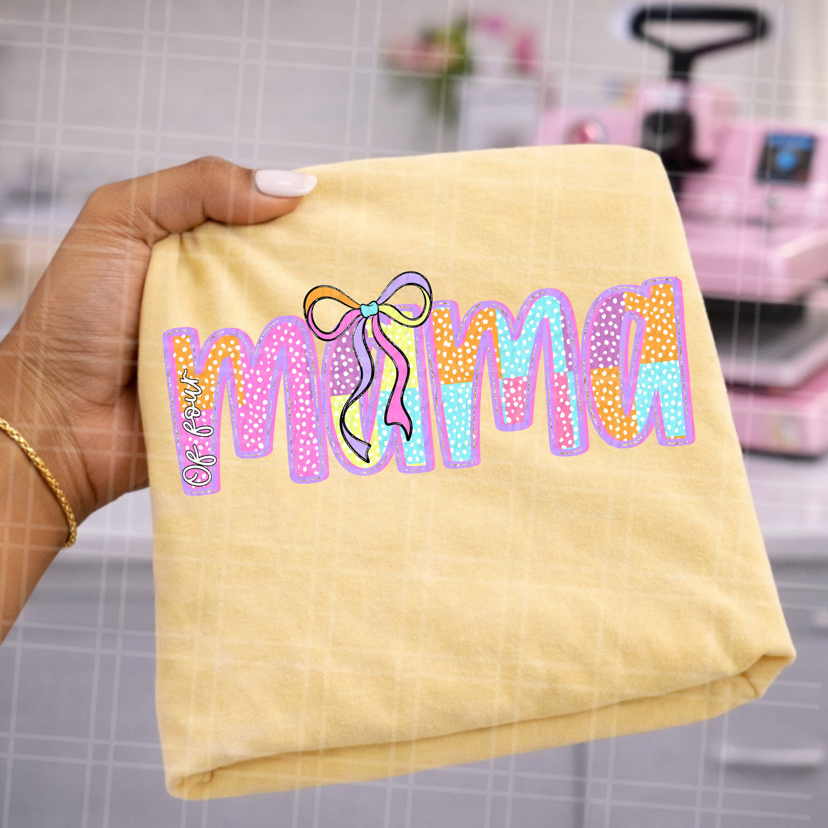 Mama of four multicolored bow (Virgo) DTF Transfer