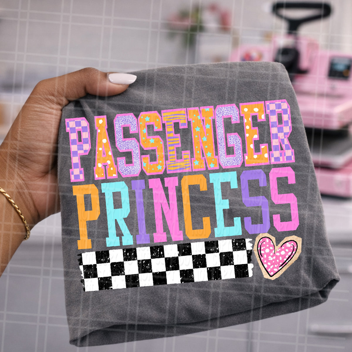 Passenger princess MULTICOLRED with checkers and heart (Virgo) DTF Transfer