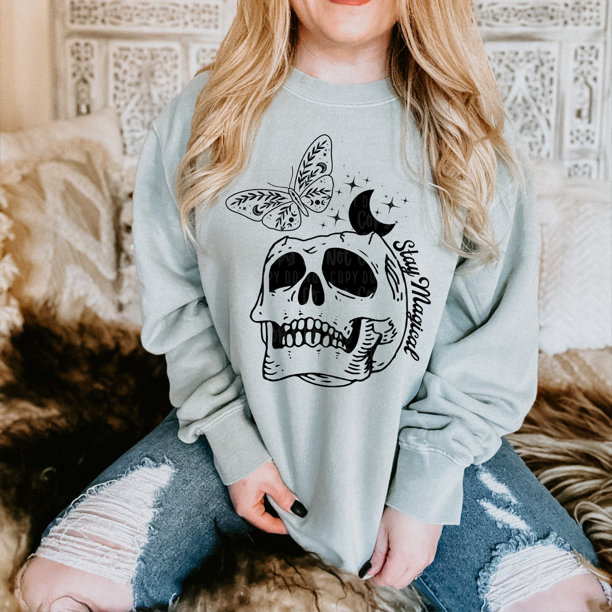 Stay magical (BLACK with skull, moth, and butterflies) 11489 DTF TRANSFER