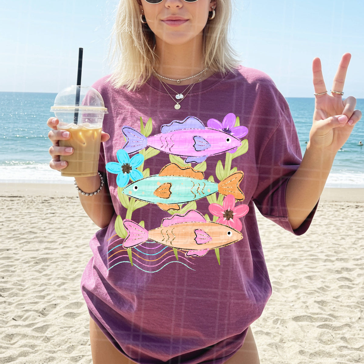 Fish and flowers (Purple,green,orange) (Virgo) DTF Transfer