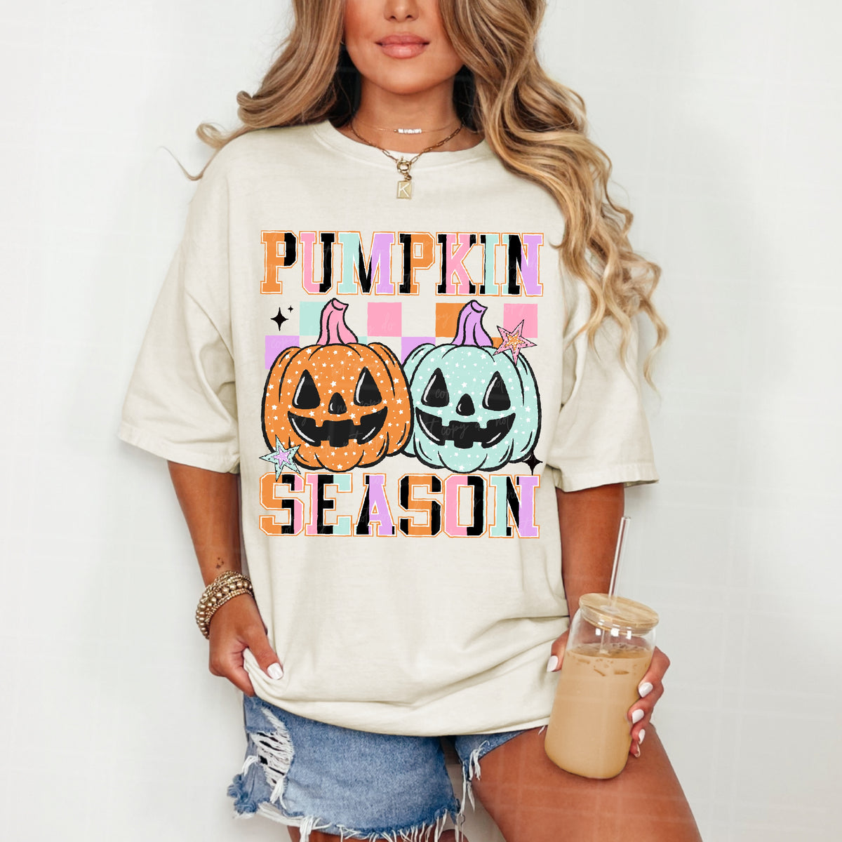 Pumpkin season pastel checker (Virgo) DTF Transfer