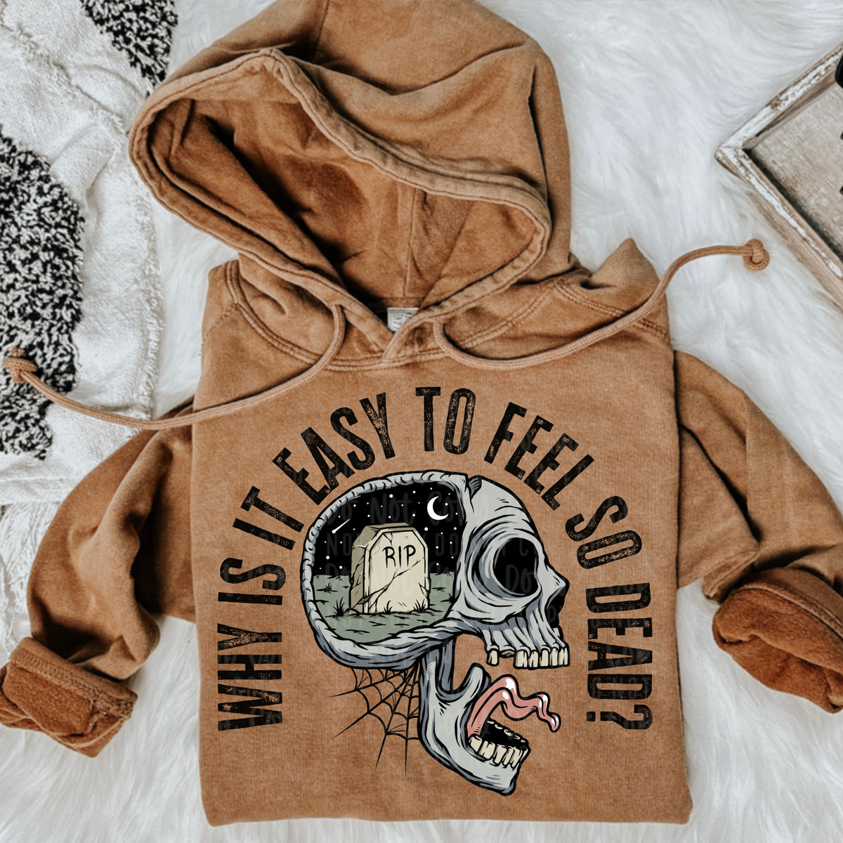 Why is it easy to feel so dead? (skull with graveyard inside skull) 11496 DTF TRANSFER