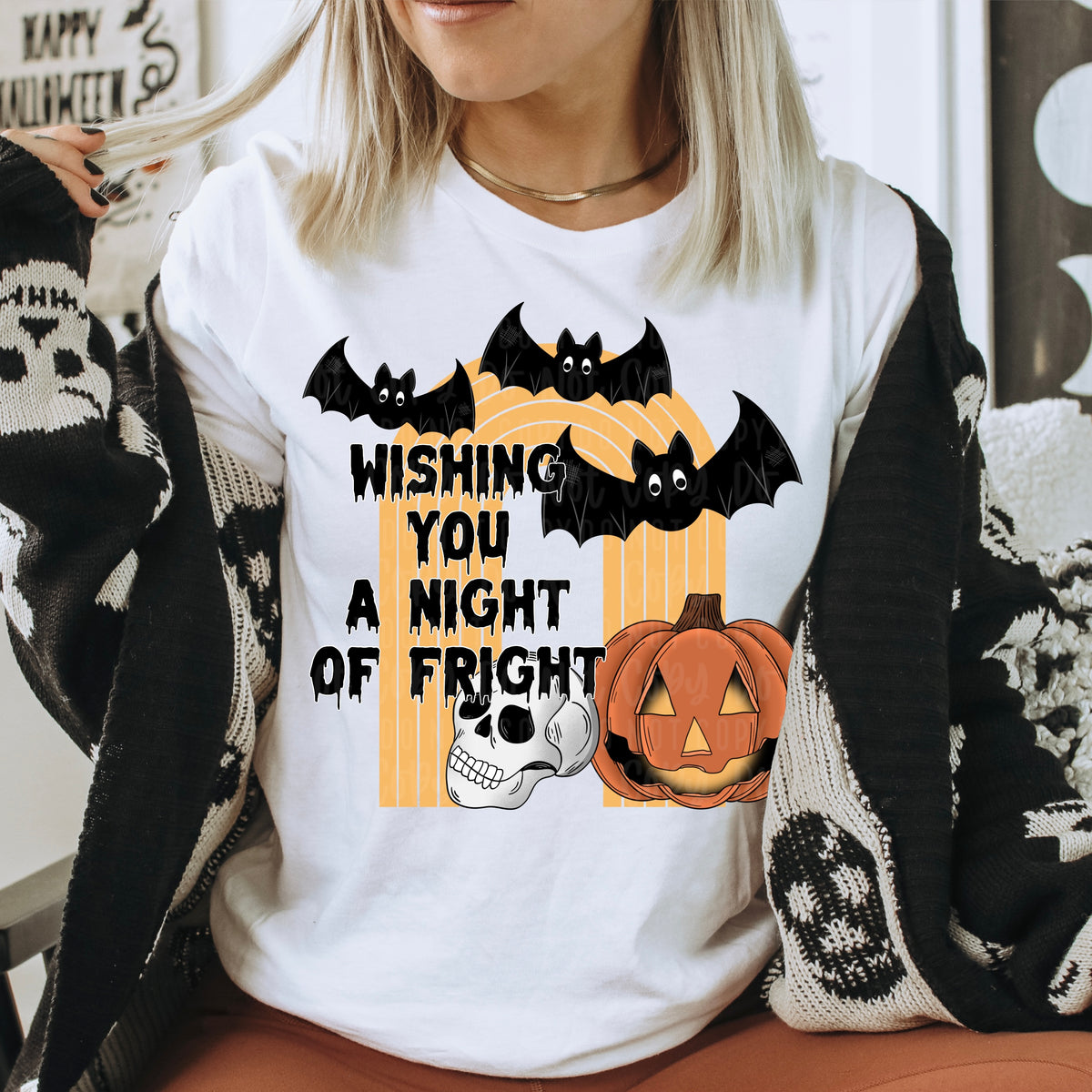 Wishing you a night of fright (arch with bats, pumpkin, and skull) 11500 DTF TRANSFER