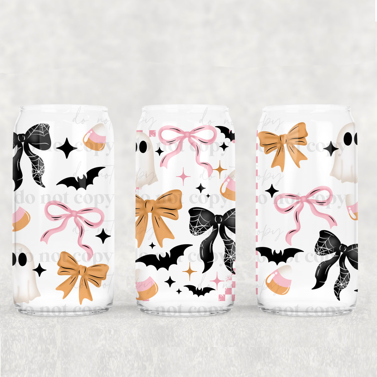 pink, orange, and black bows bats, ghosts and candy corn (CSC) UV DTF WRAP