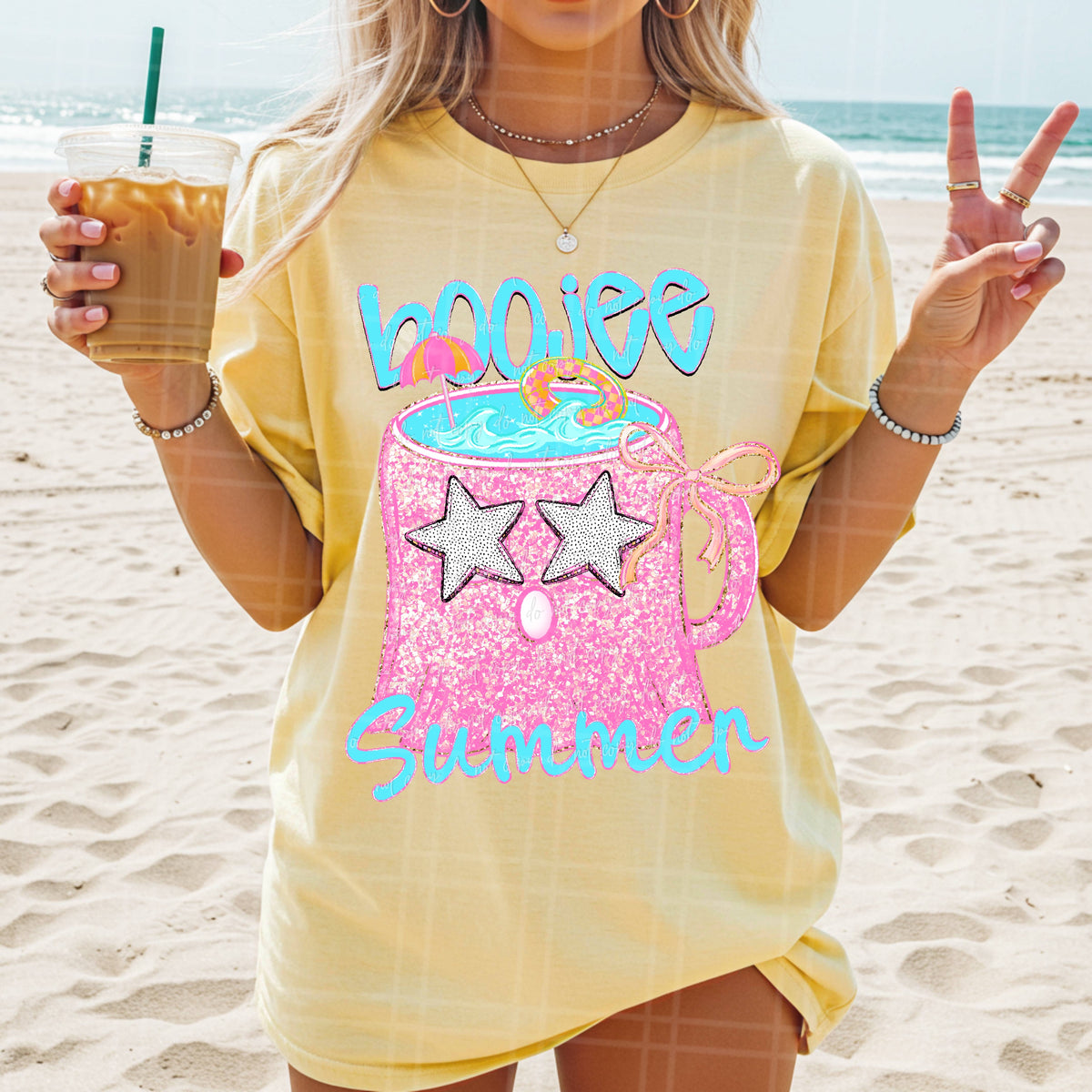 Boojee summer faux glitter ghost cup (Virgo) DTF Transfer