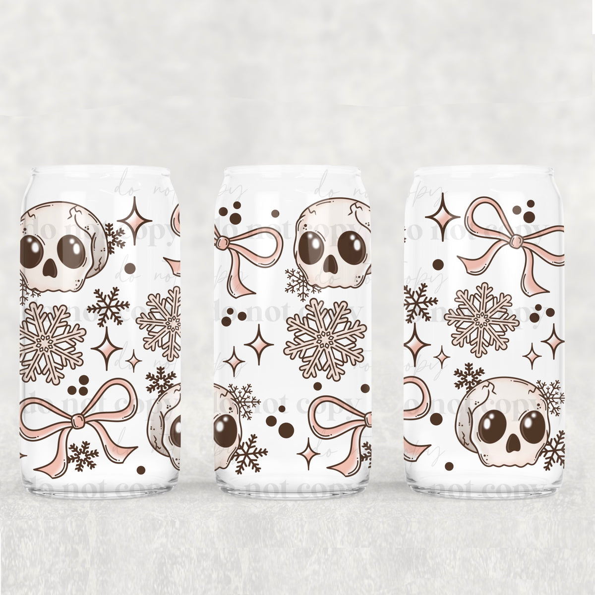 3191 christmas skull pink bows (CSC) UV DTF WRAP