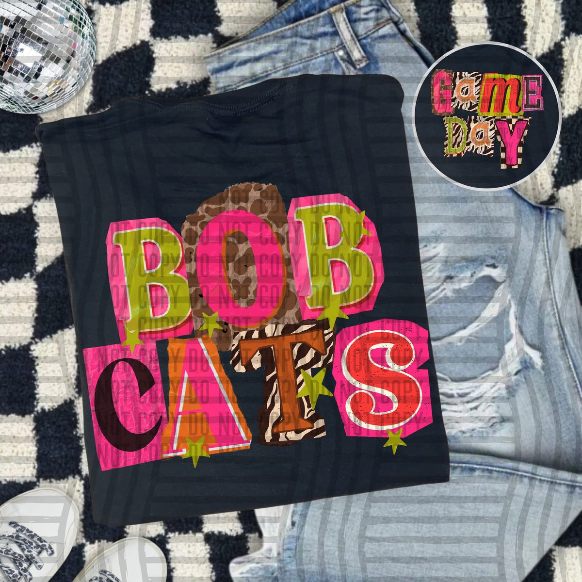 Bobcats Pink Leopard Color Block (caplinger) DTF Transfer