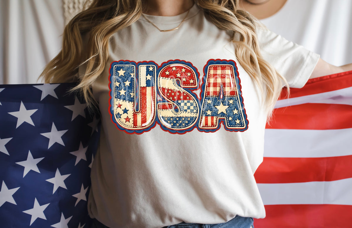 USA blue and red ruffle outline (TDC) DTF Transfer