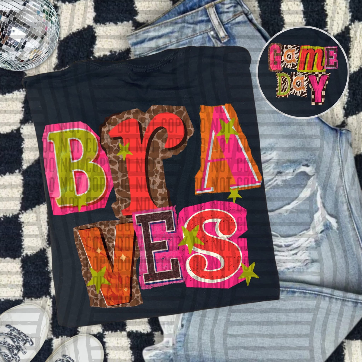 Braves Pink Leopard Color Block (caplinger) DTF Transfer