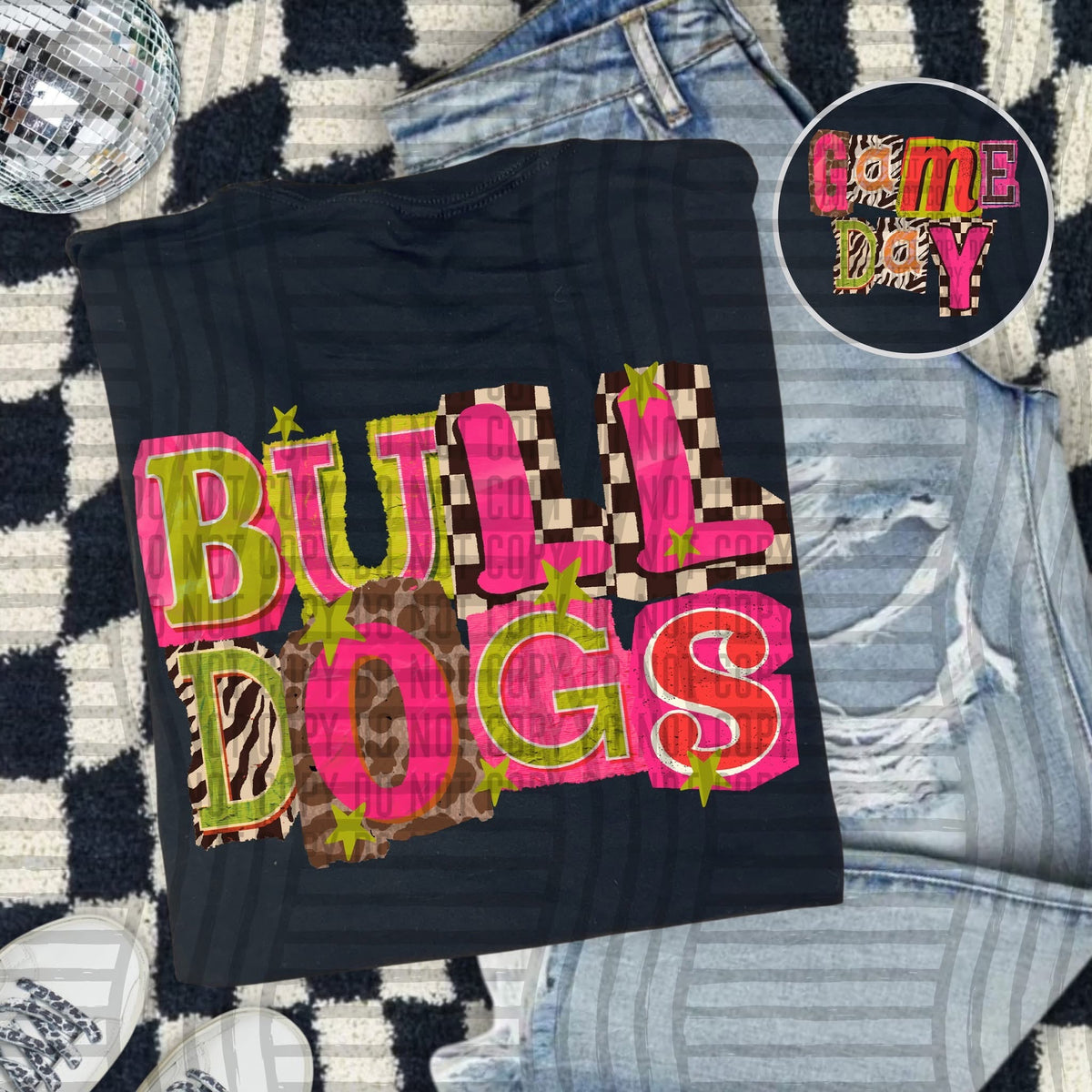 Bulldogs Pink Leopard Color Block (caplinger) DTF Transfer