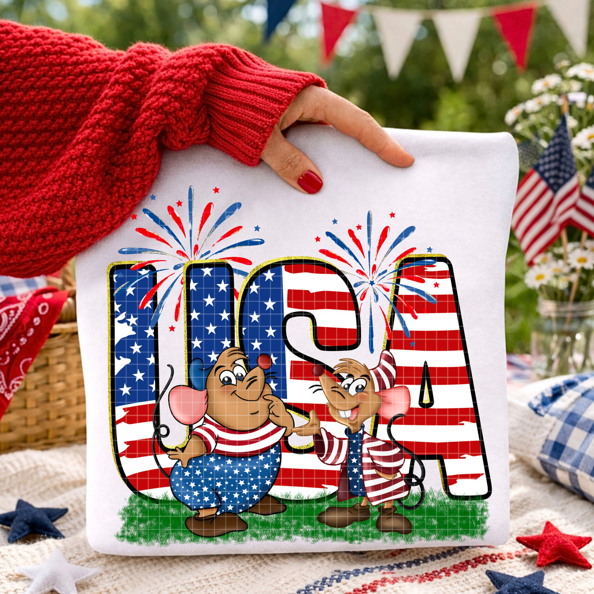 USA fireworks mouse and friend (DD) DTF Transfer