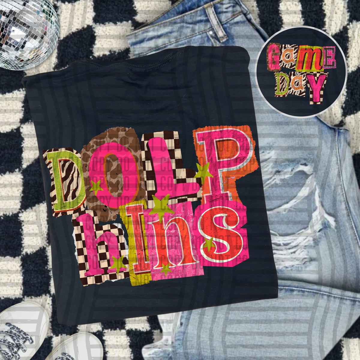 Dolphins Pink Leopard Color Block (caplinger) DTF Transfer