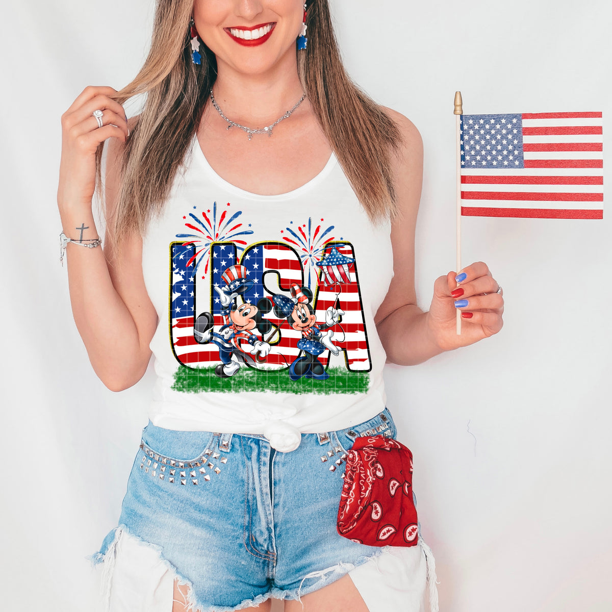 USA fireworks boy and girl mouse (DD) DTF Transfer
