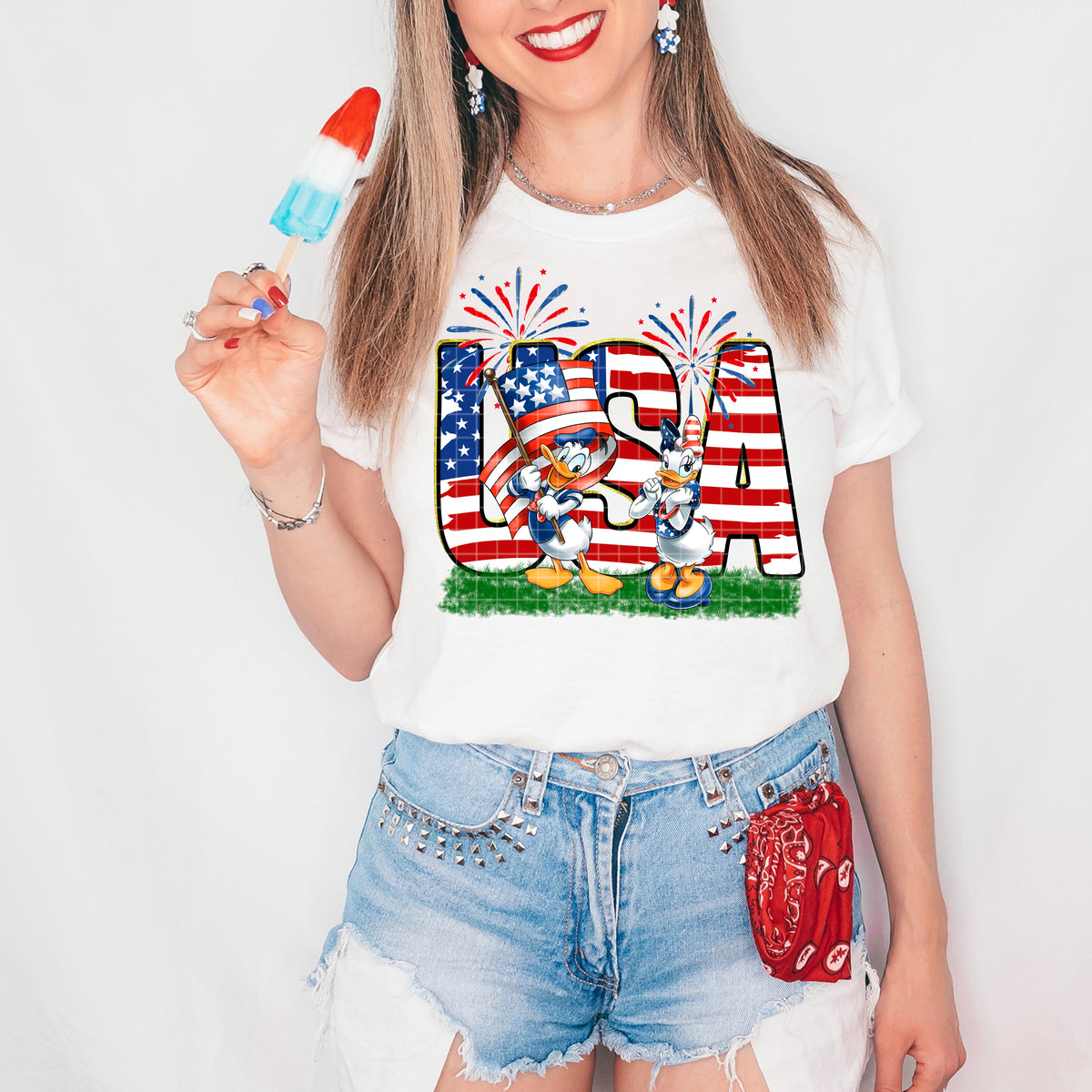 USA fireworks boy and girl duck (DD) DTF Transfer