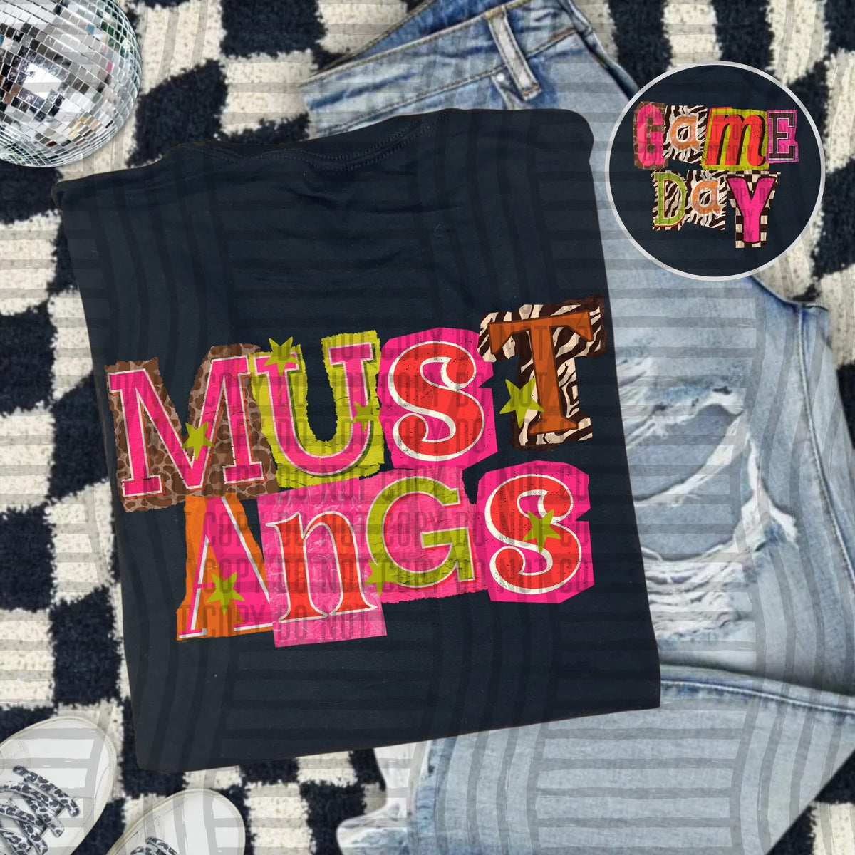 Mustangs Pink Leopard Color Block (caplinger) DTF Transfer