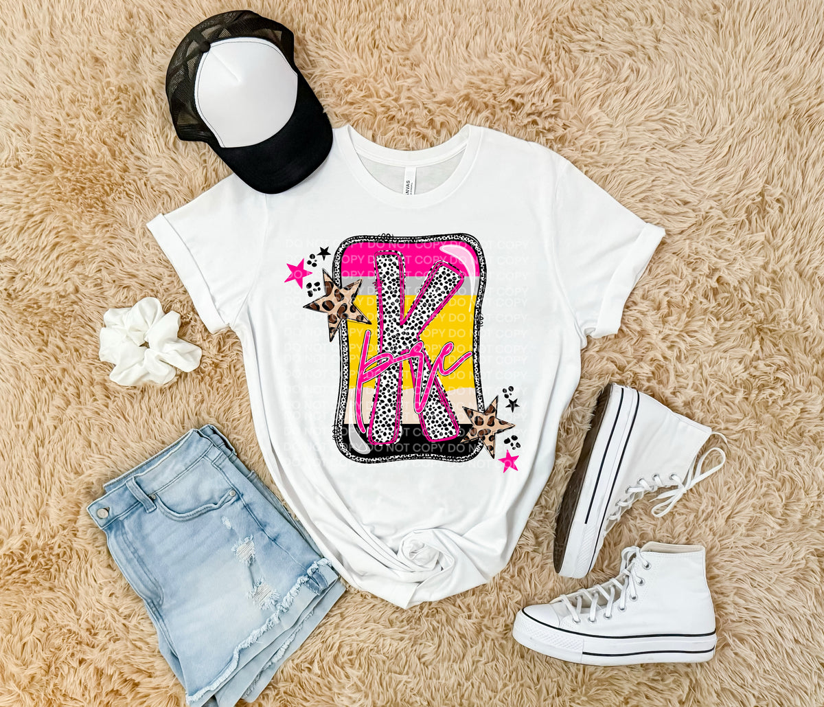 Pre- K pencil background dotted leopard star (SCG) DTF transfer