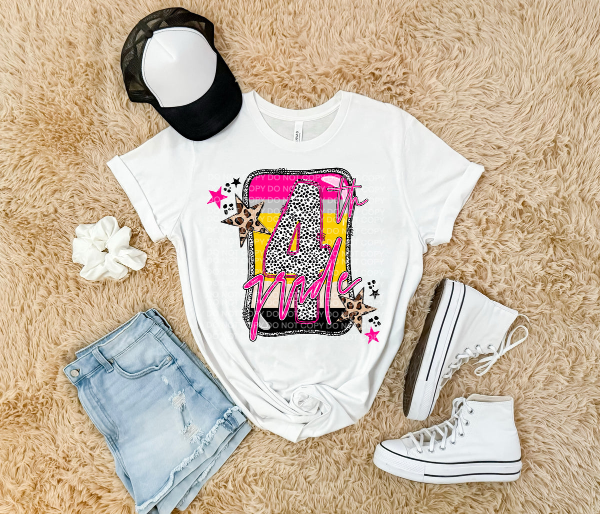 4th Grade pencil background dotted leopard star (SCG) DTF transfer