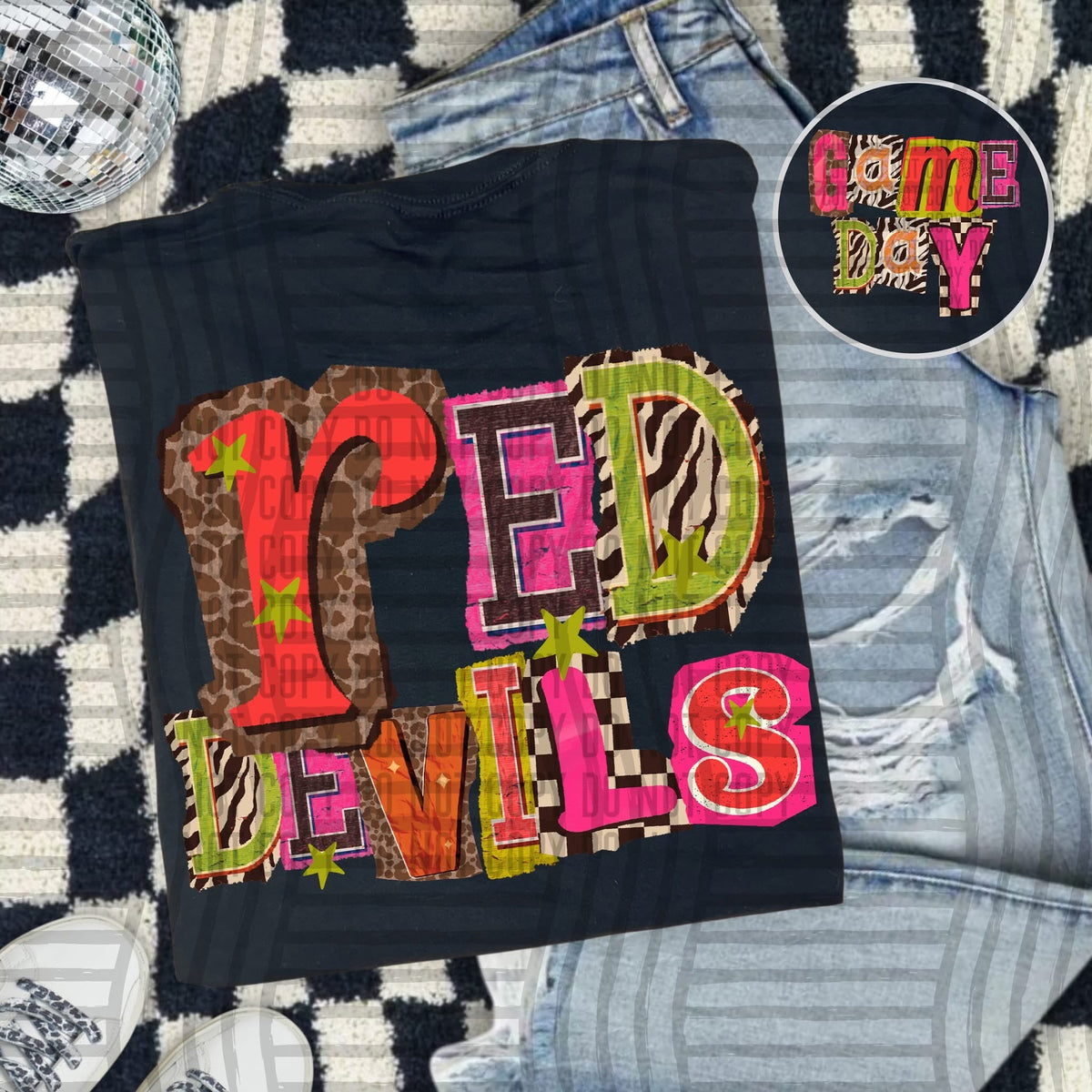 Red Devils Pink Leopard Color Block (caplinger) DTF Transfer