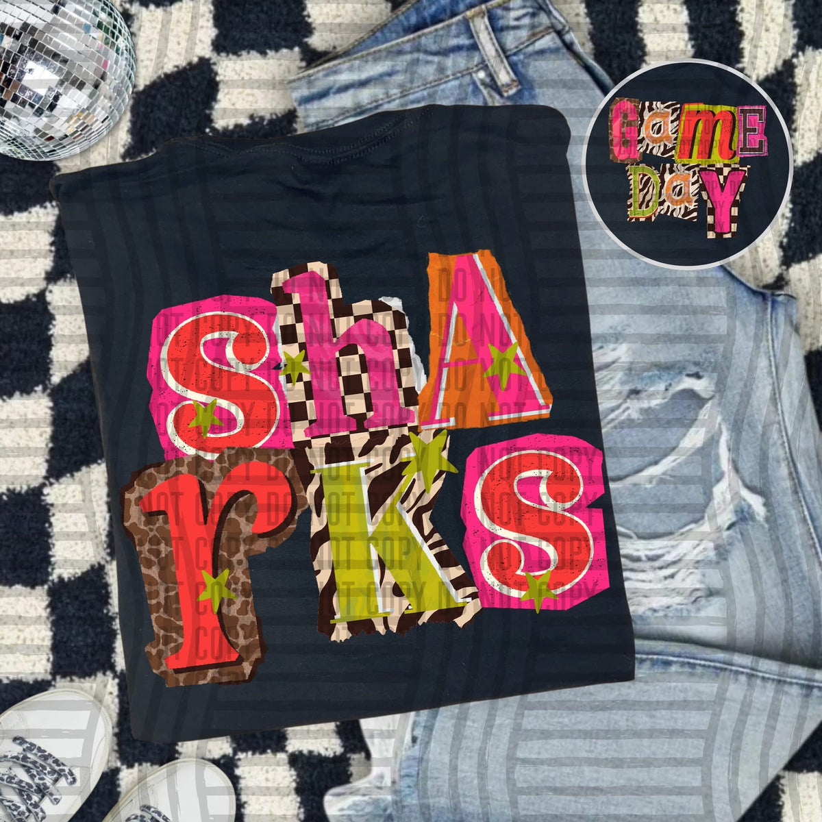 Sharks Pink Leopard Color Block (caplinger) DTF Transfer