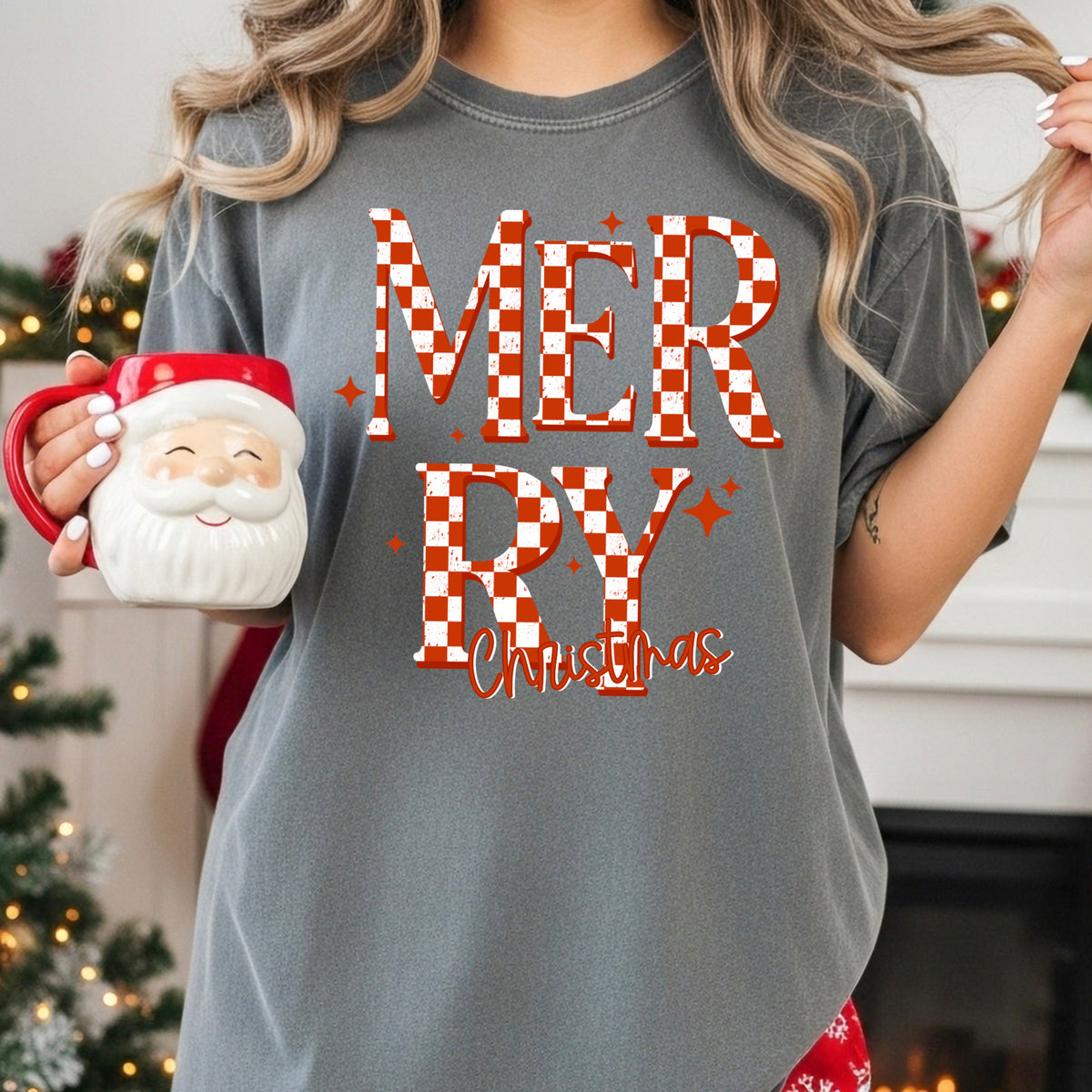 Merry Christmas red checkered (CSC) DTF Transfer