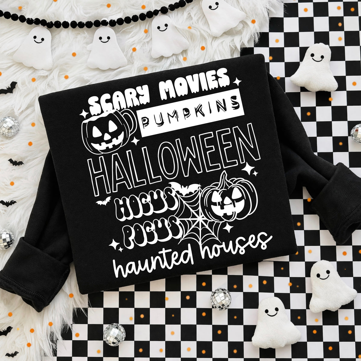 Scary movies pumpkins Halloween WHITE (CSC) DTF Transfer