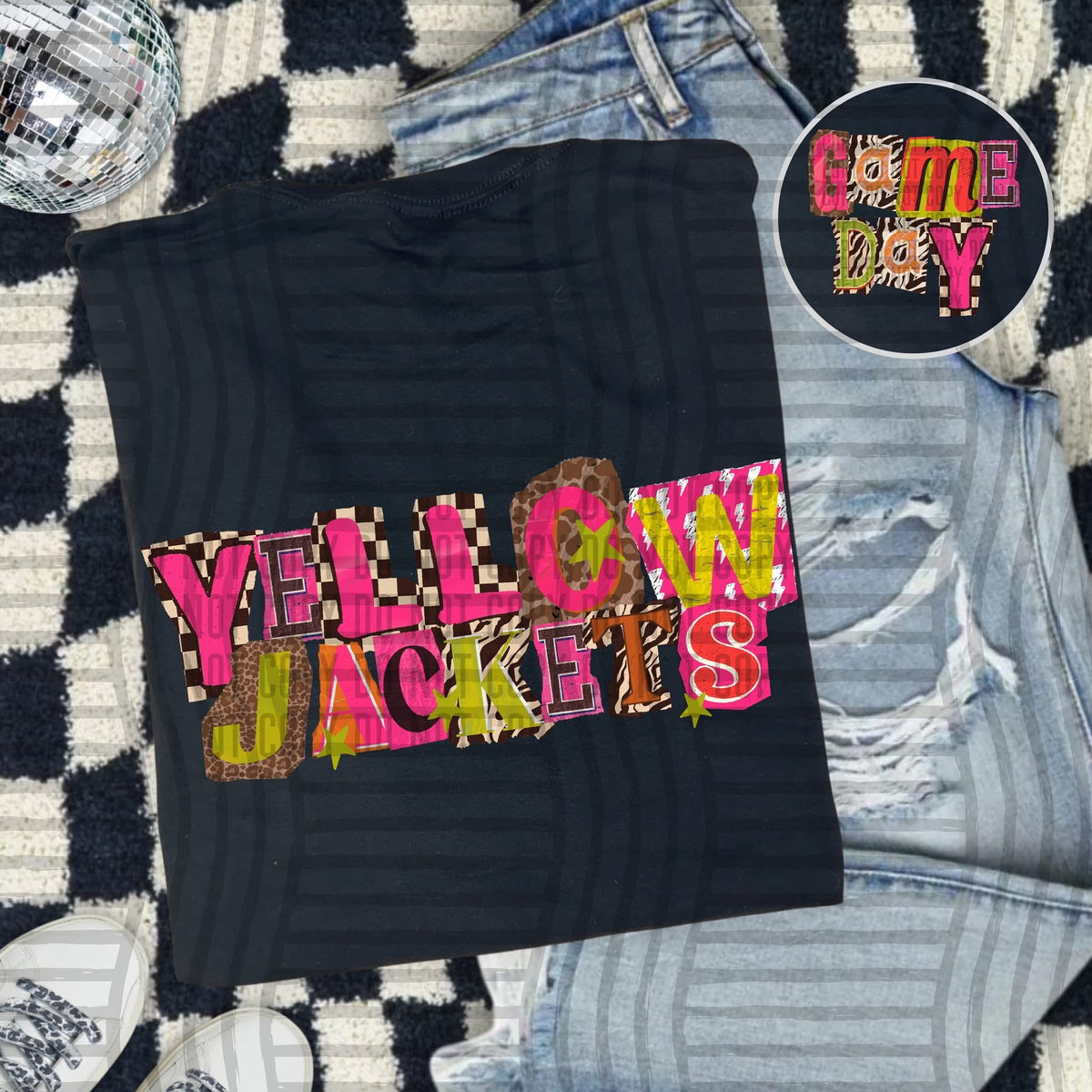 Yellow Jackets Pink Leopard Color Block (caplinger) DTF Transfer