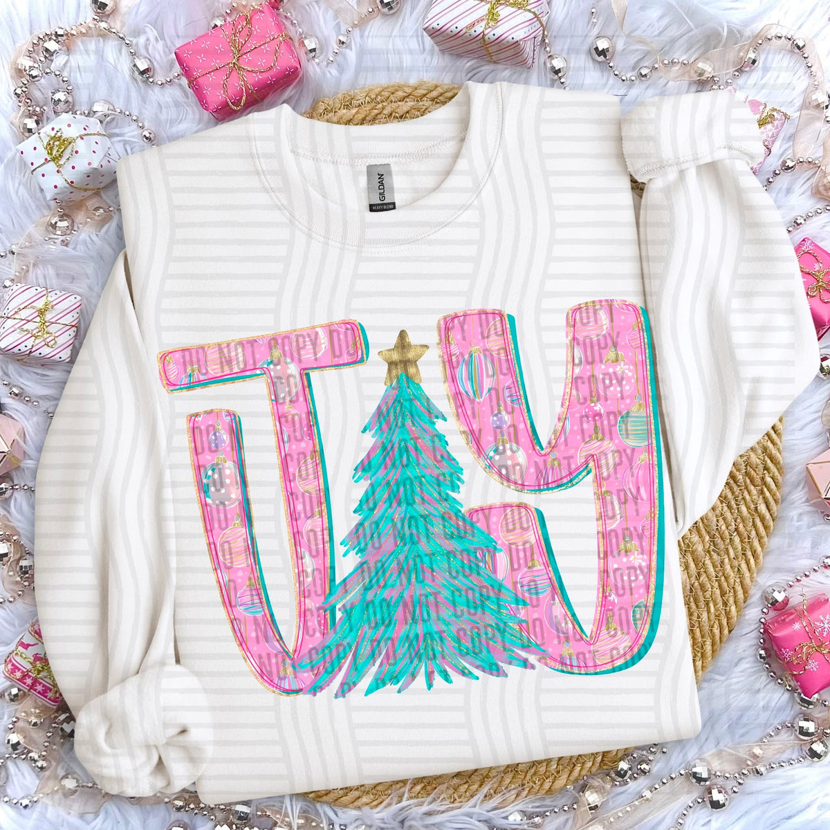 Joy Pink Ornament Christmas Tree (Caplinger) DTF Transfer