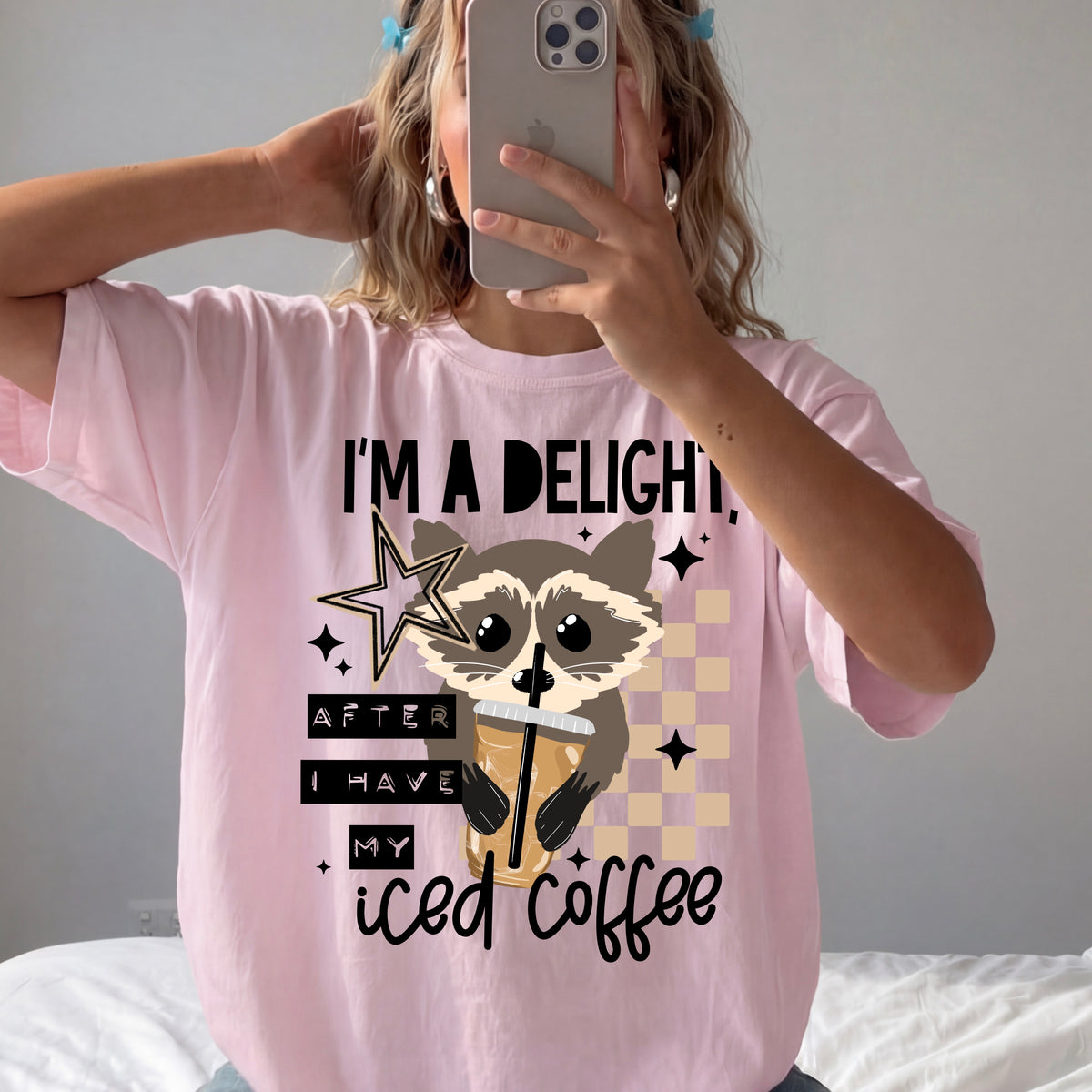 I'm a delight after I have my iced coffee BLACK font (CSC) DTF Transfer
