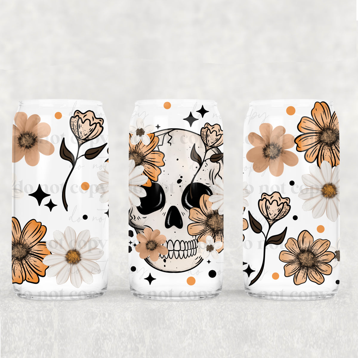 3430 skull with yellow/orange flowers (CSC) UV DTF WRAP