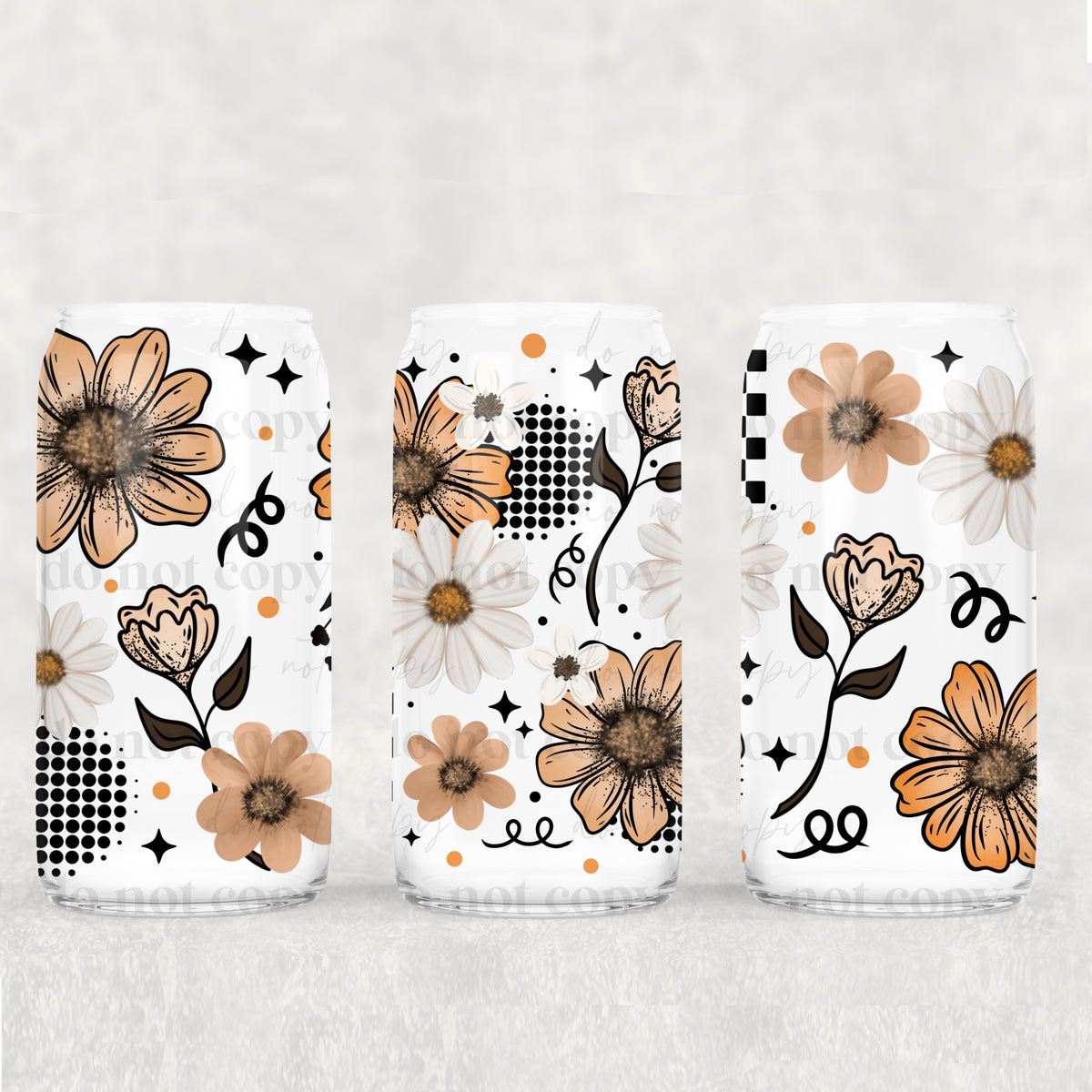3431 checkered circle with yellow/orange flowers (CSC) UV DTF WRAP