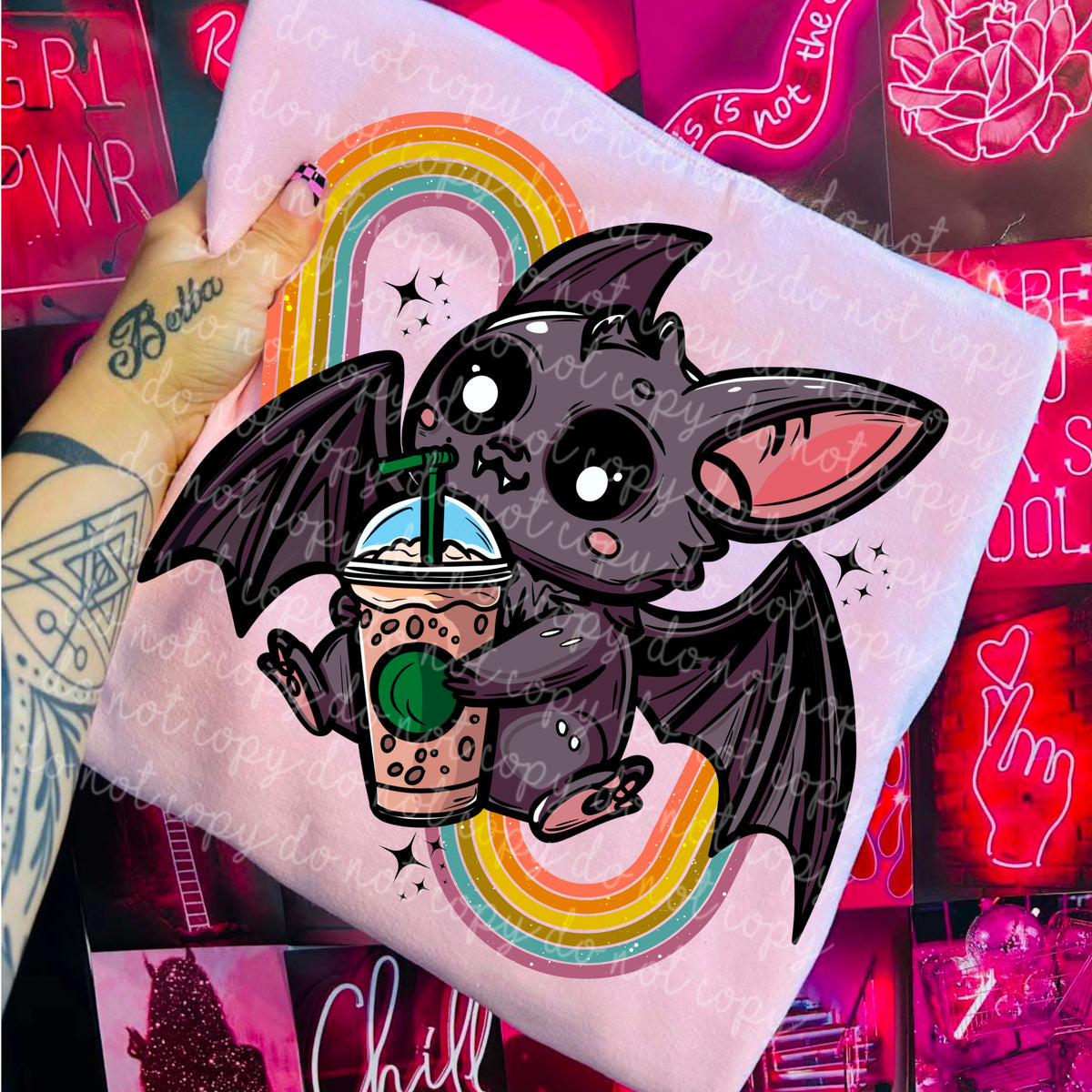 Bat with coffee rainbow (MMD) DTF transfer