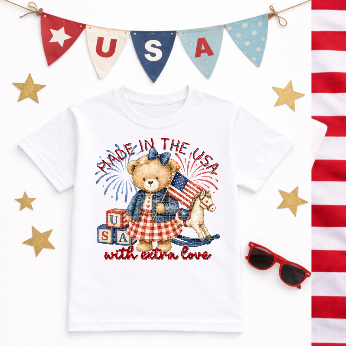 Made in the USA girl bear (DD) DTF Transfer