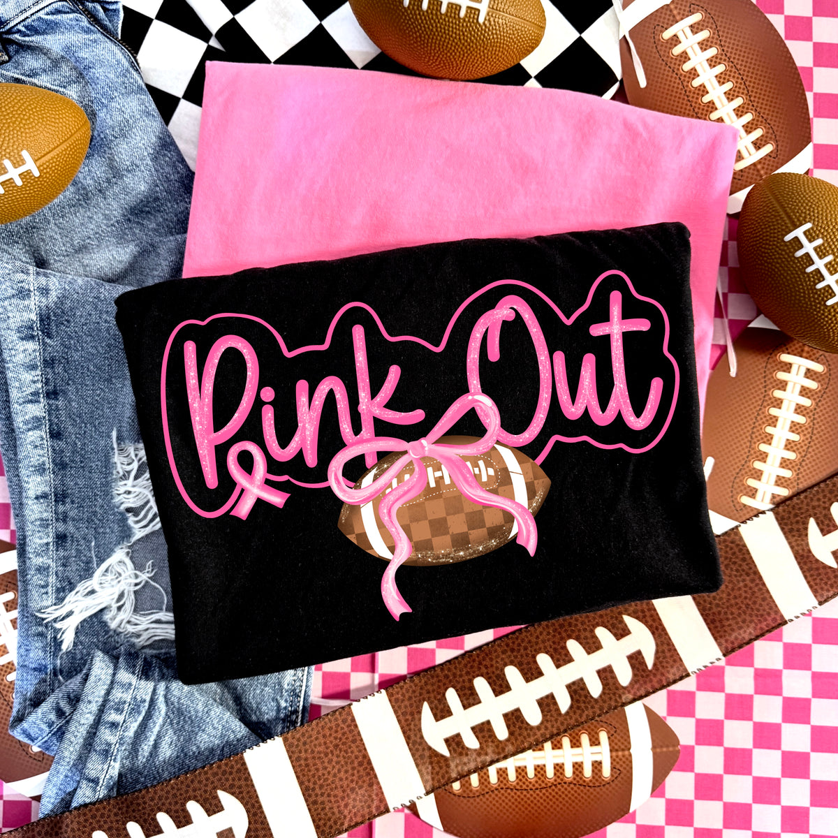 Pink out football with breast cancer ribbon (CSC) DTF Transfer
