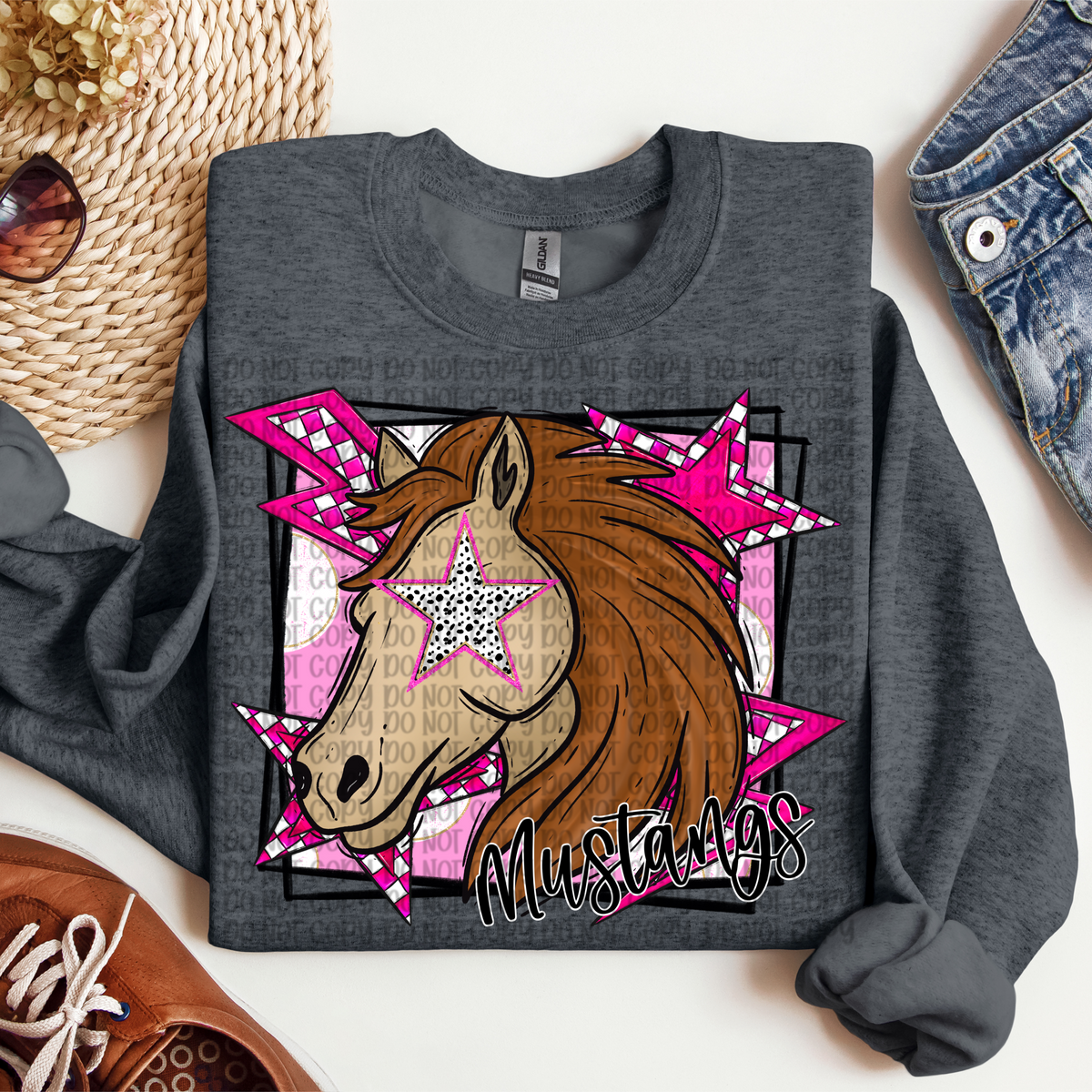 Mustangs pink background (VP) 102851 DTF transfer