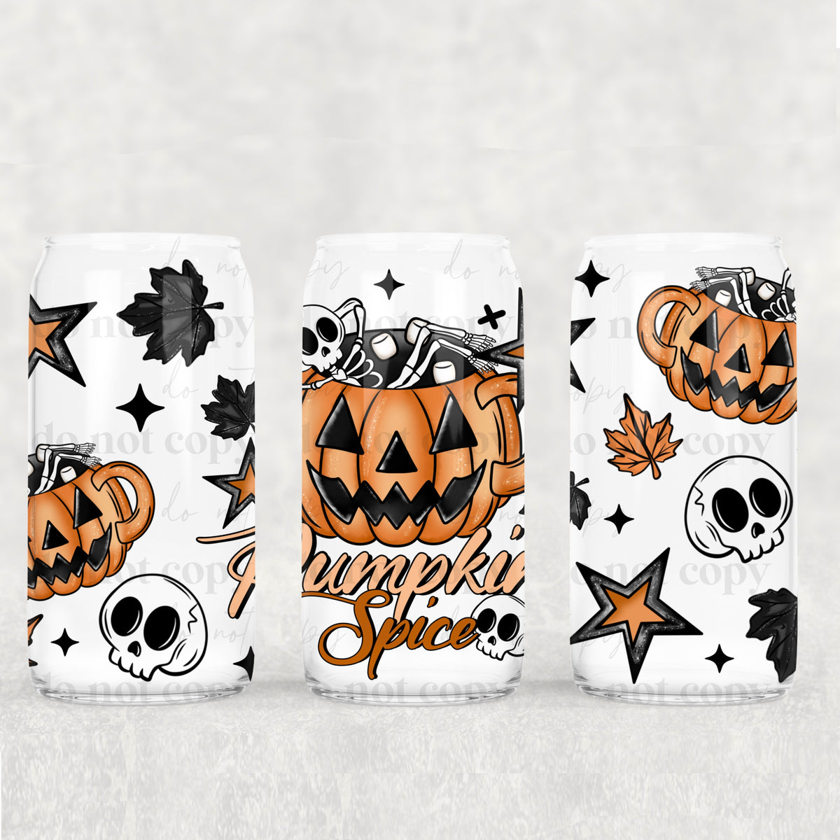 3664 pumpkin spice with skelly in pumpkin (CSC) UV DTF WRAP