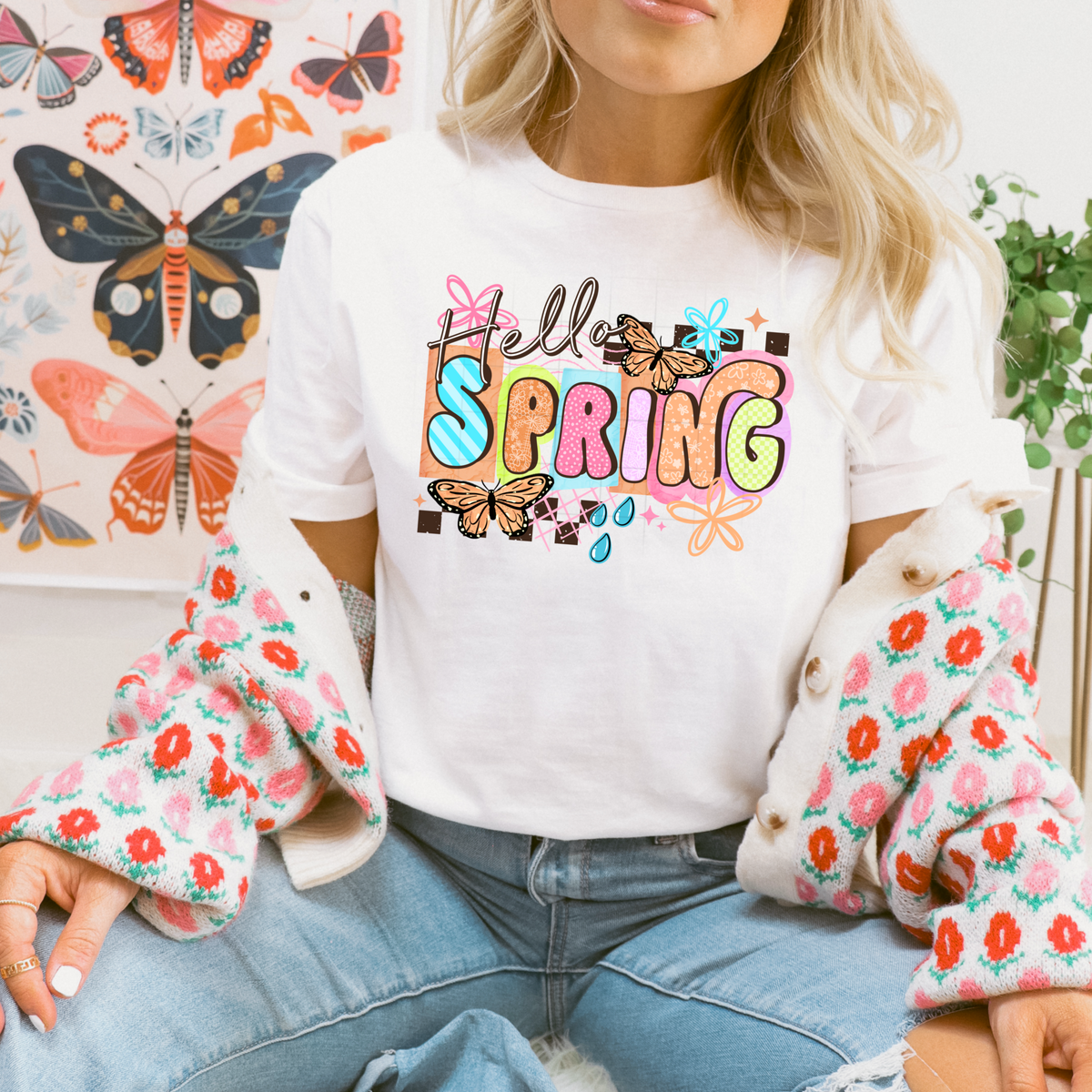 Hello Spring (flowers orange butterflies) (CSC) DTF TRANSFER