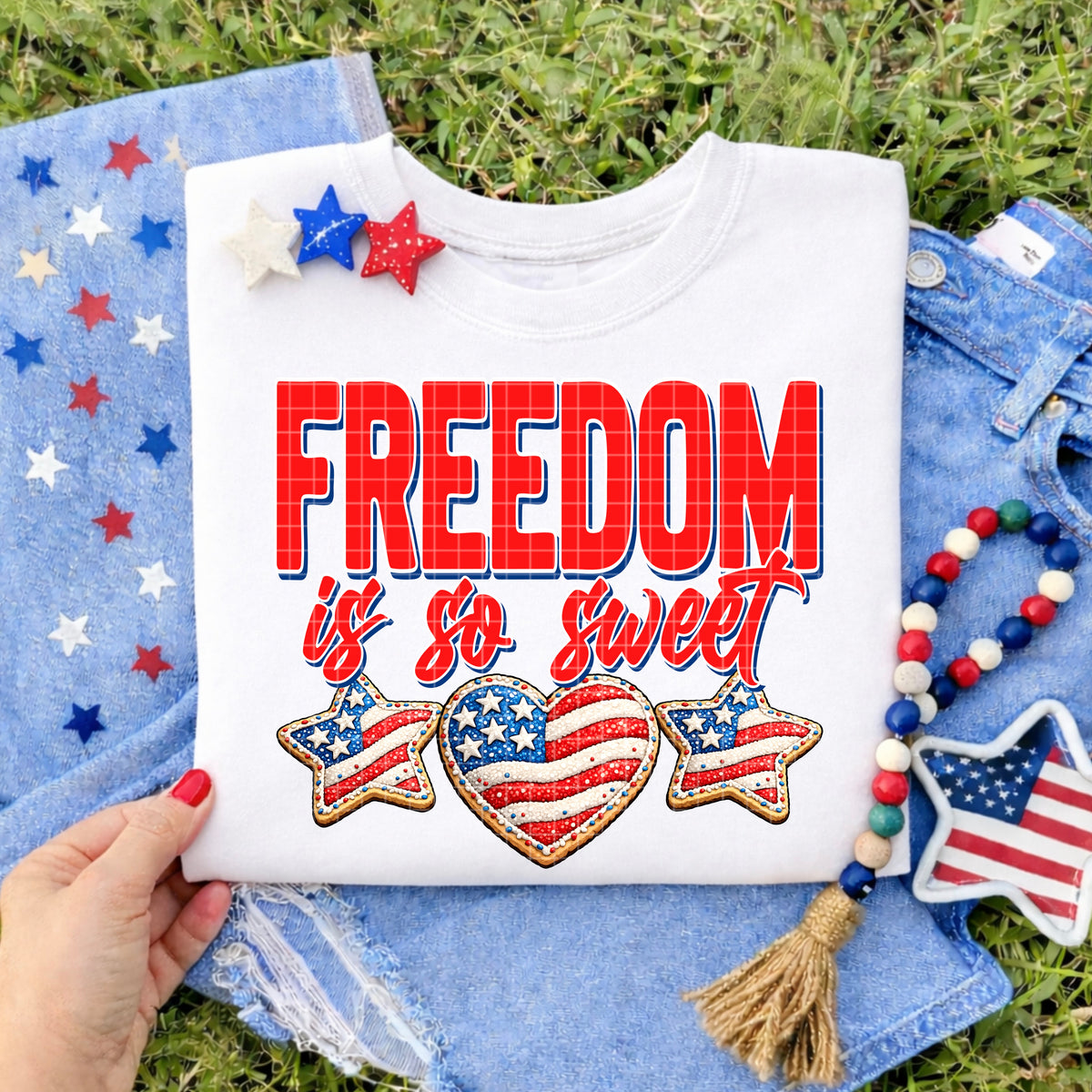 Freedom is so sweet heart and stars (DD) DTF transfer