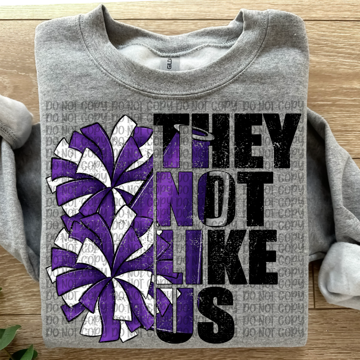 They not like us Cheer PURPLE DISTRESSED (VP) 102841 DTF transfer