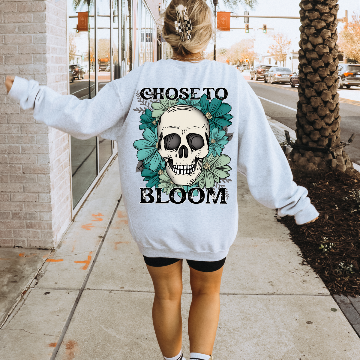 Chose to bloom (skull with blue flowers)  1507 DTF TRANSFER