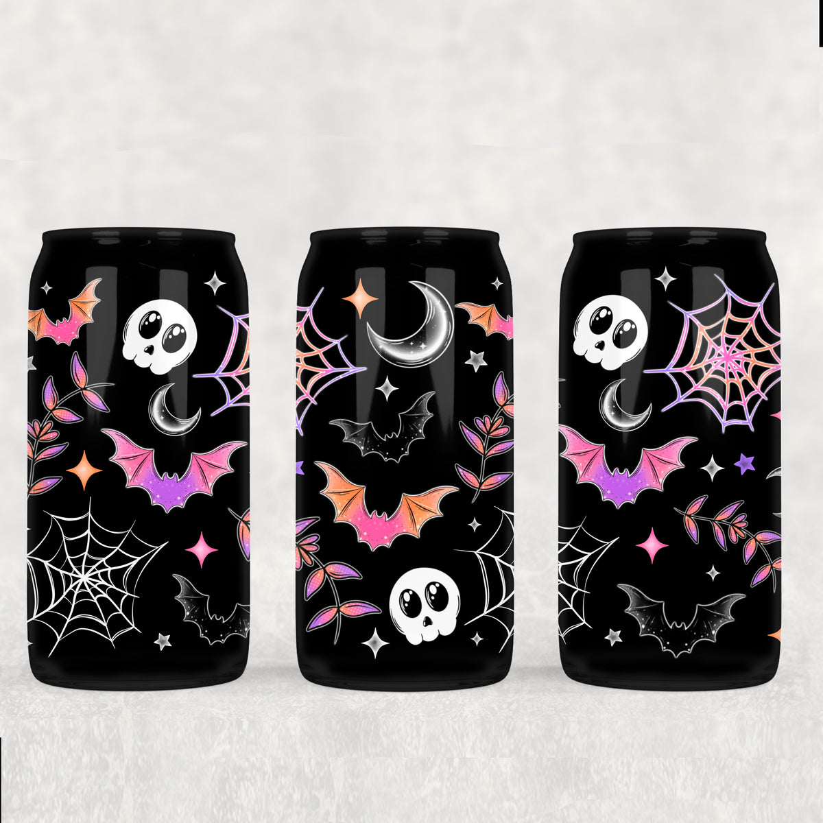 3807 colorful spider webs bats and skulls (CSC) UV DTF WRAP