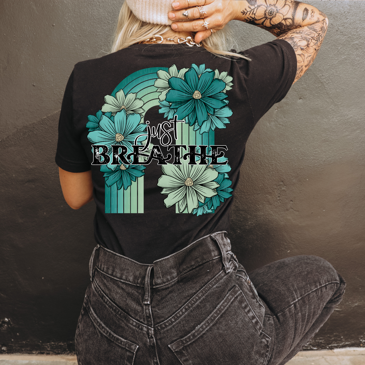 Just breathe (blue arch and flowers) 1508 DTF TRANSFER