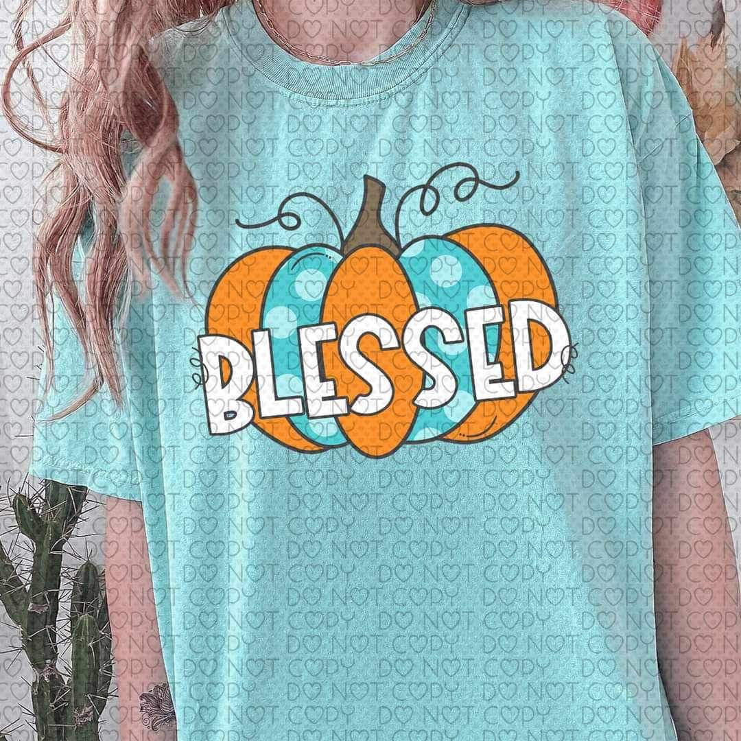Blessed pumpkin blue polka dot 10126 DTF TRANSFERS