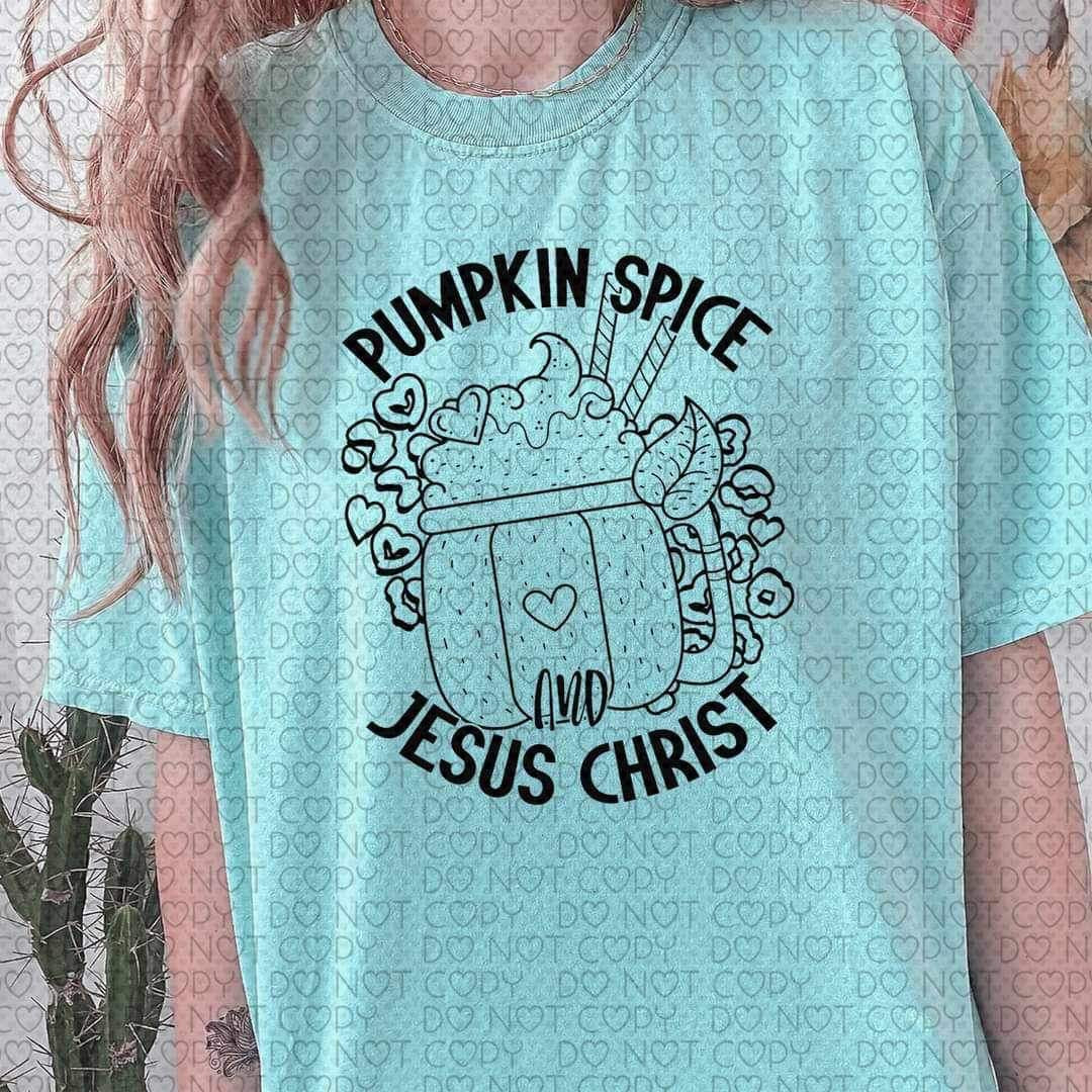 Pumpkin spice and jesus christ BLACK 10129 DTF TRANSFERS