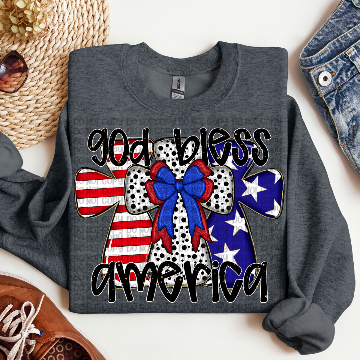 God bless America 3 crosses (VP) 102705 DTF transfer